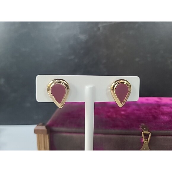 Vintage Pink Enamel Pierced Earrings - Picture 1 of 9